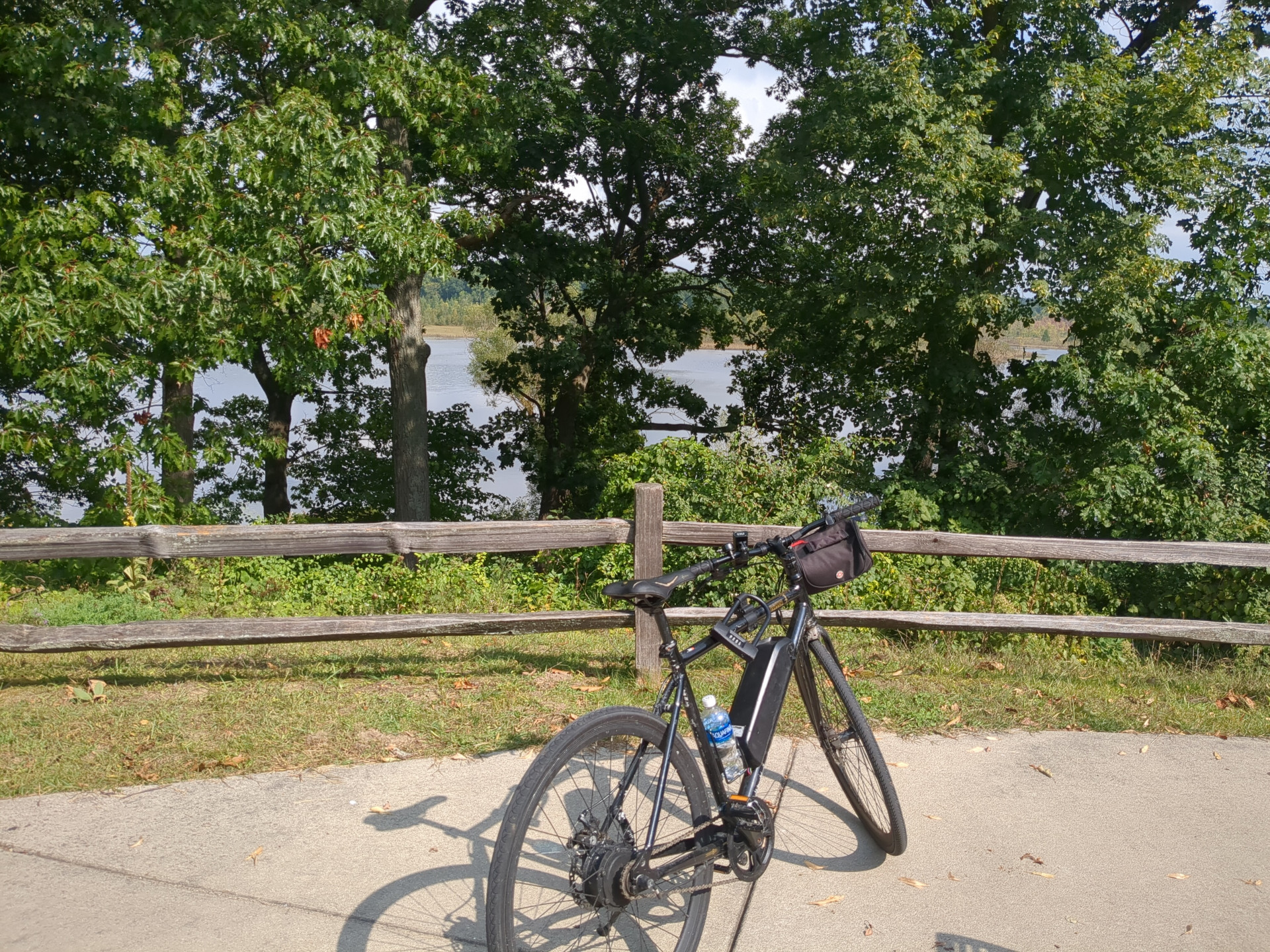 My bike sitting on a Proud Lake overlook